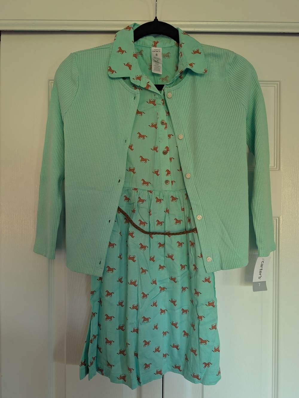 Carter's Mint Green Cardigan and Horse-Print Dress Set